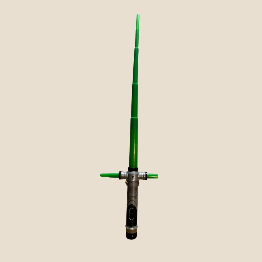 Lightsaber Toy Lights Sounds Green Crossguard Telescoping Blade Silver Hilt